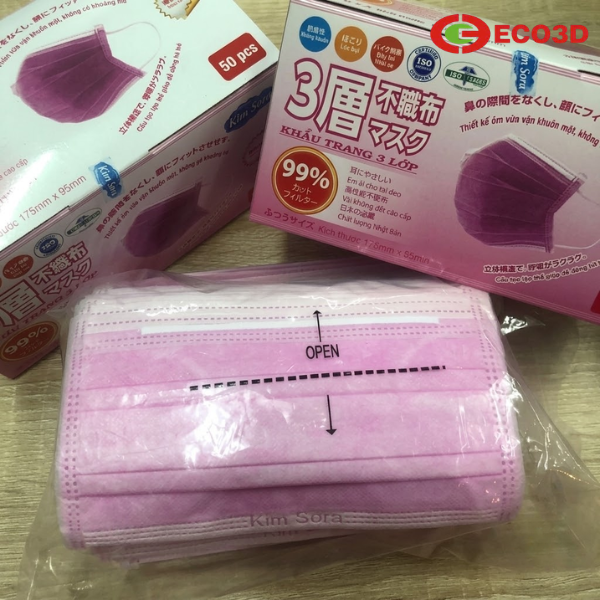 Khẩu trang y tế Kim Sora 3 lớp (Màu hồng)