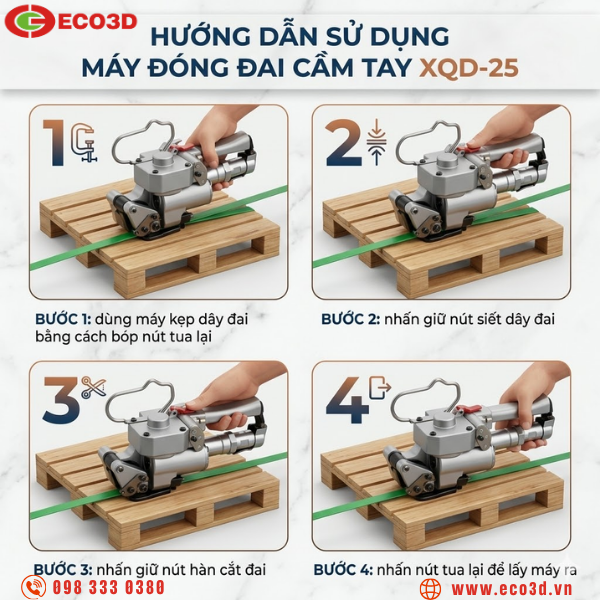 C&aacute;ch sử dụng m&aacute;y đ&oacute;ng đai cầm tay XQD-25
