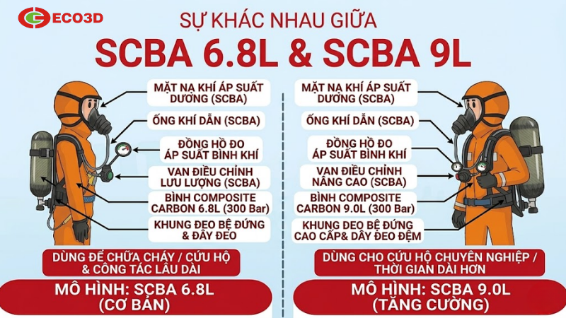 So s&aacute;nh SCBA 6.8L v&agrave; 9L chi tiết