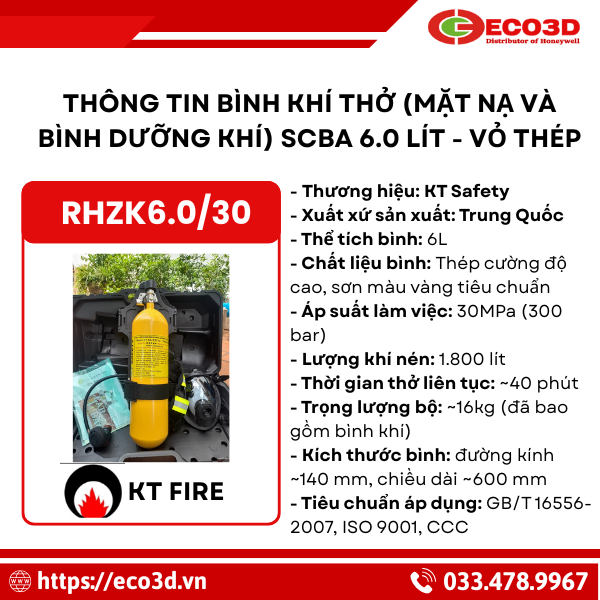 Bình Khí Thở  Mặt Nạ và Bình Dưỡng Khí  SCBA 6.0 lít RHZK6.0/30