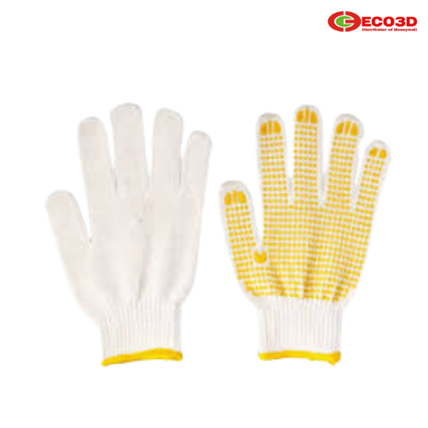 Găng Tay Len Sợi Trắng Phủ Hạt Nhựa Vàng 70g