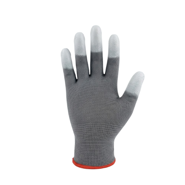 Găng tay sợi xám ngón tay phủ PU viền đỏ