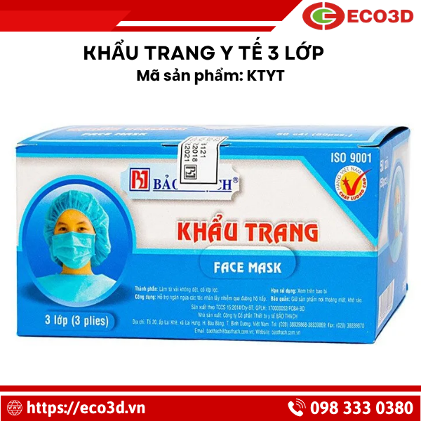 Khẩu Trang Y Tế 3 Lớp Kháng Khuẩn ECO3D – Lọc Bụi, Ngăn Giọt Bắn Hiệu Quả