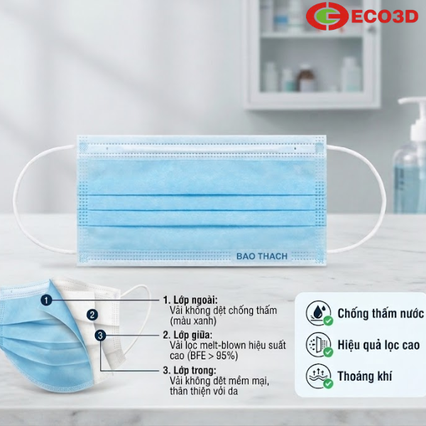 Khẩu Trang Y Tế 3 Lớp Kh&aacute;ng Khuẩn ECO3D &ndash; Lọc Bụi, Ngăn Giọt Bắn Hiệu Quả