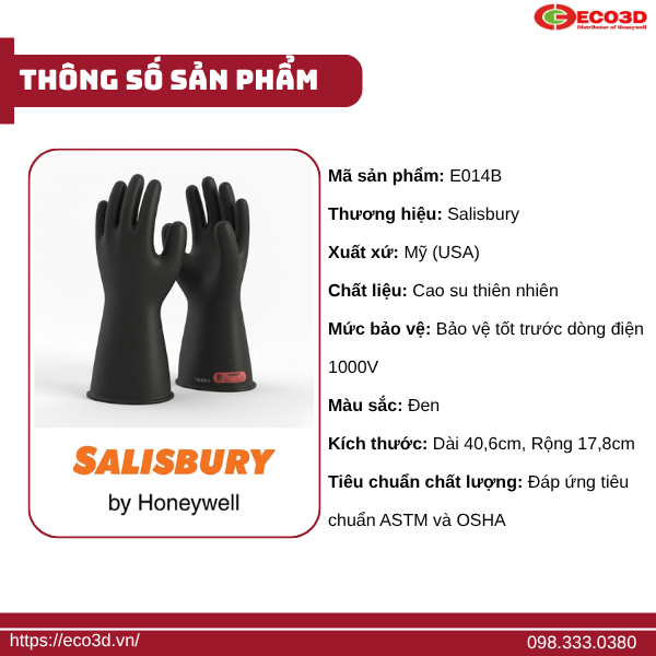 Thông số kỹ thuật chi tiết của găng tay cách điện lineman 1000v E014B
