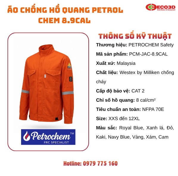 Thông số kỹ thuật áo chống hồ quang điện 8.9 cal