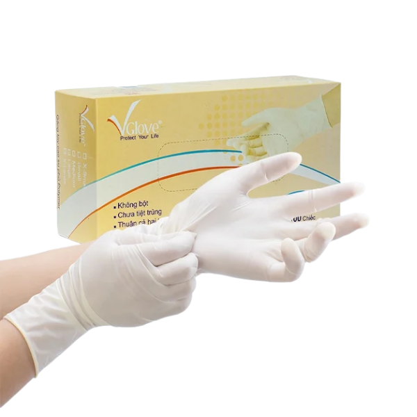 Găng tay y tế Vglove không bột polymer 2 mặt