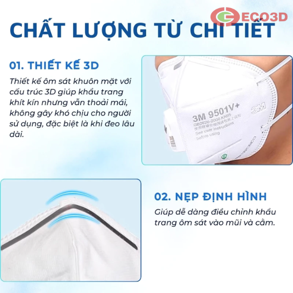 Khẩu trang 3M 9501V có van đeo tai