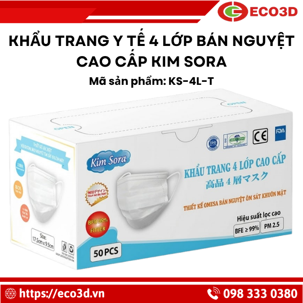 Khẩu trang y tế 4 lớp b&aacute;n nguyệt cao cấp Kim Sora (M&agrave;u trắng)