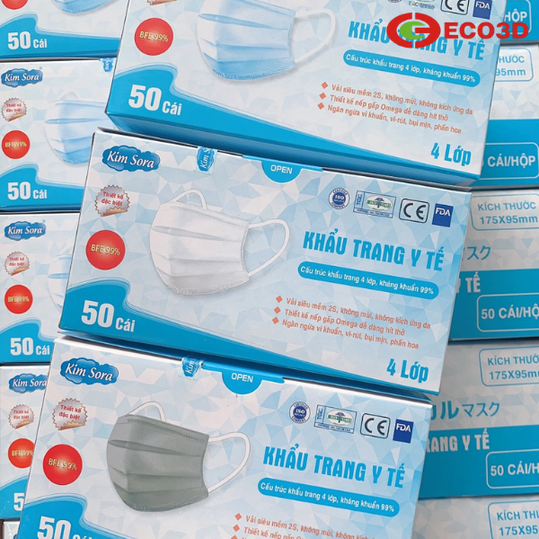 Khẩu trang y tế 4 lớp bán nguyệt cao cấp Kim Sora (Màu trắng)