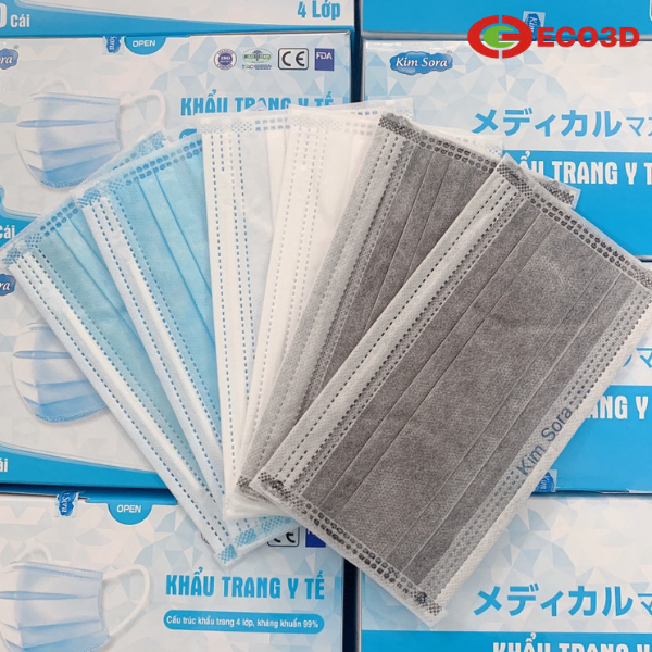 Khẩu trang y tế 4 lớp bán nguyệt cao cấp Kim Sora (Màu trắng)