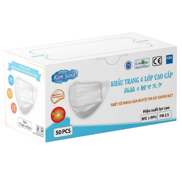 Khẩu trang y tế 4 lớp bán nguyệt cao cấp Kim Sora (Màu trắng)﻿