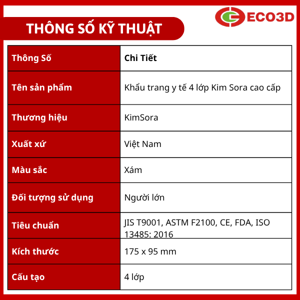 Khẩu trang y tế 4 lớp than hoạt t&iacute;nh Kim Sora (M&agrave;u x&aacute;m)