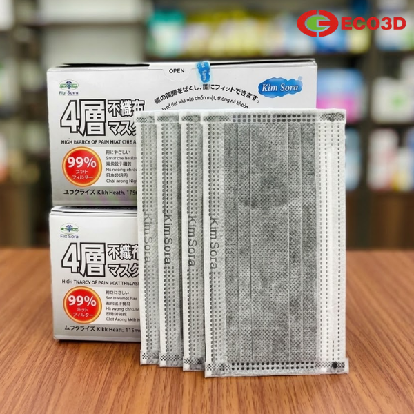 Khẩu trang y tế 4 lớp than hoạt t&iacute;nh Kim Sora (M&agrave;u x&aacute;m)