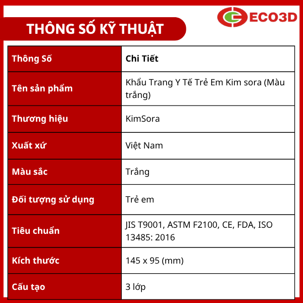 Khẩu trang y tế trẻ em Kim sora (m&agrave;u trắng)