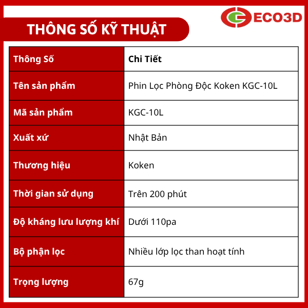 Phin lọc ph&ograve;ng độc Koken KGC-10L