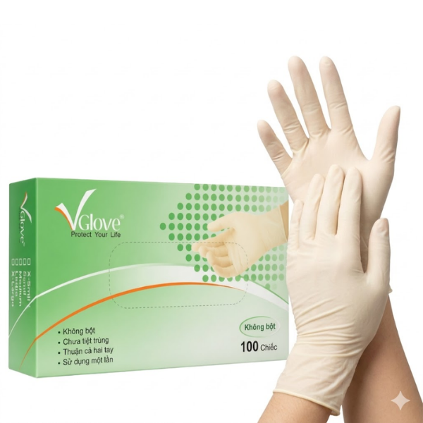 Găng tay y tế không bột VGlove 24cm màu trắng size S