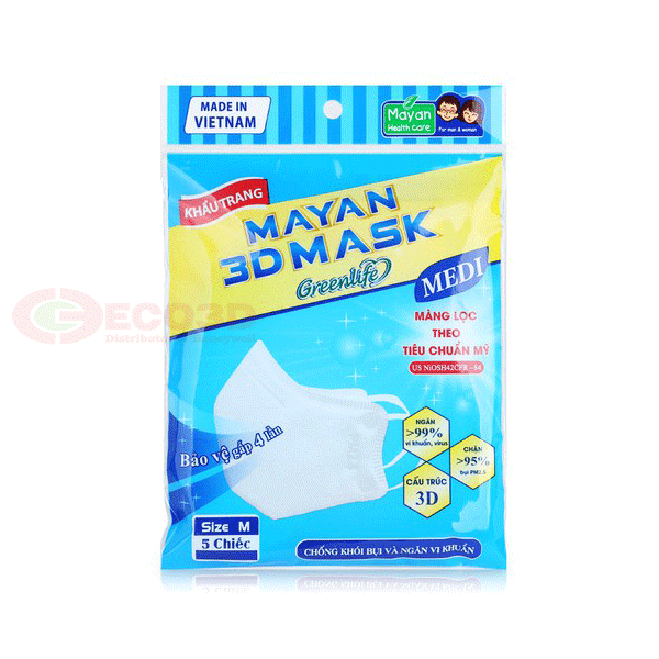 Khẩu Trang Mayan 3D Mask PM2.5 (Túi 5 cái)