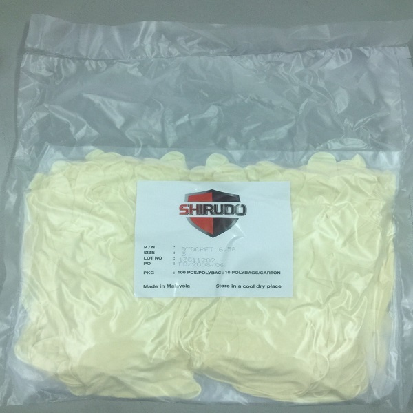 Găng Shirudo Latex phòng sạch 9 inch, 6.8 gram, không bột